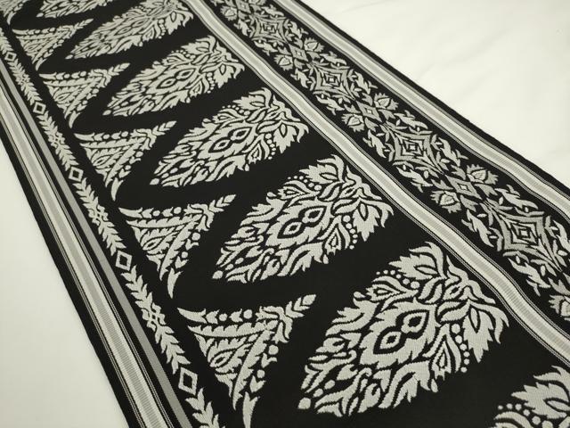 平和屋着物●本場筑前博多織　八寸名古屋帯　洋花間道　黒地　三越扱い　正絹　逸品　AABL2150pf