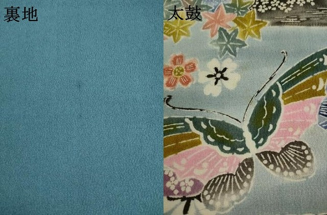 平和屋着物●九寸名古屋帯　型染め　風景花蝶文　正絹　逸品　AABL2151pf