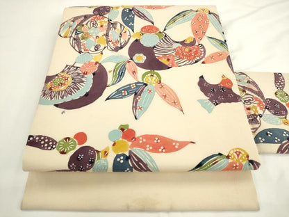 平和屋着物●九寸名古屋帯　紅型　花鳥文　正絹　逸品　AABL2153pf