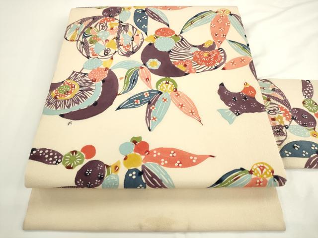 平和屋着物●九寸名古屋帯　紅型　花鳥文　正絹　逸品　AABL2153pf