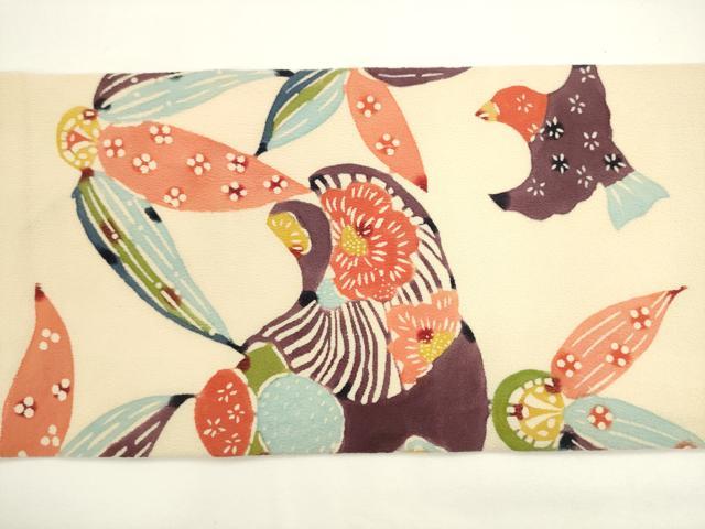 平和屋着物●九寸名古屋帯　紅型　花鳥文　正絹　逸品　AABL2153pf