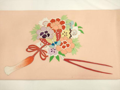 平和屋着物●塩瀬　九寸名古屋帯　花鼓文　金彩　正絹　逸品　AABL2161pf