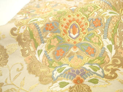平和屋着物●西陣　服部織物謹製　六通柄袋帯　唐織　飾花文　金銀糸　正絹　逸品　AABL2164pf