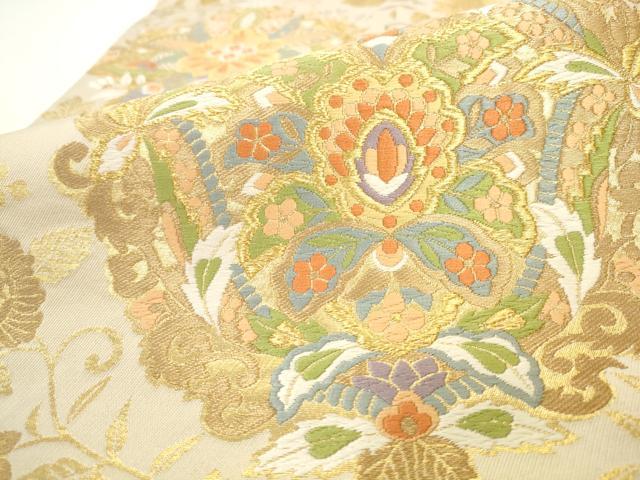 平和屋着物●西陣　服部織物謹製　六通柄袋帯　唐織　飾花文　金銀糸　正絹　逸品　AABL2164pf