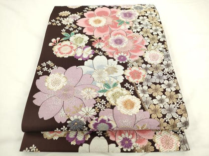 平和屋着物●六通柄袋帯　唐織　八重桜　金銀糸　正絹　逸品　AABL2166pf