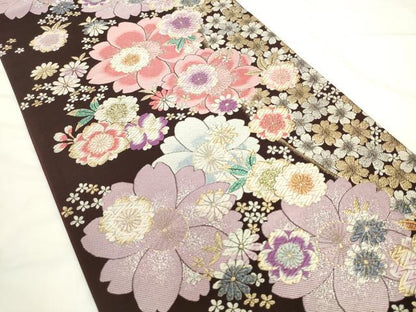 平和屋着物●六通柄袋帯　唐織　八重桜　金銀糸　正絹　逸品　AABL2166pf