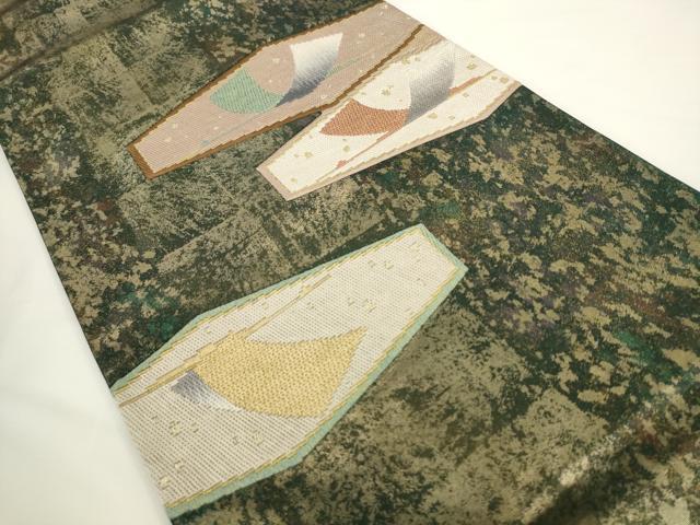 平和屋着物●太鼓柄袋帯　絽刺し　区限刺繍　飛鶴文　金糸　引箔　正絹　逸品　AABL2172pf