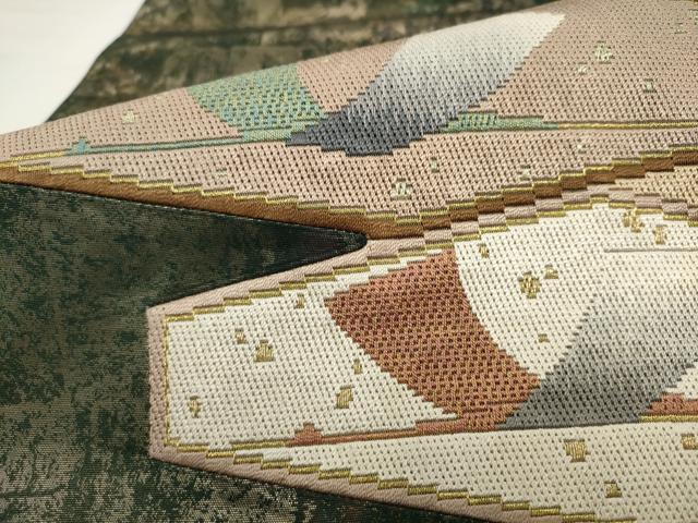 平和屋着物●太鼓柄袋帯　絽刺し　区限刺繍　飛鶴文　金糸　引箔　正絹　逸品　AABL2172pf