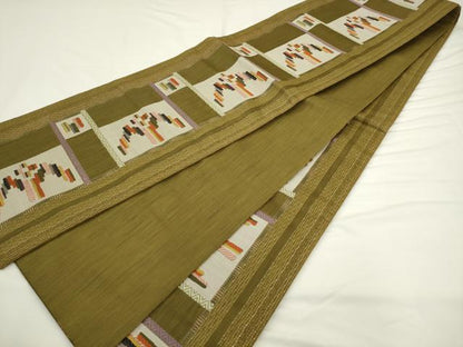 平和屋着物●六通柄袋帯　幾何学間道　正絹　逸品　AABL2173pf