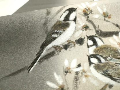 平和屋着物●太鼓柄袋帯　手描き　花鳥文　銀通し地　正絹　逸品　AABL2188pf