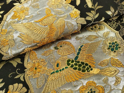平和屋着物●六通柄袋帯　花鳥文　黒地　金糸　正絹　逸品　AABL2189pf