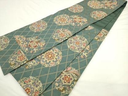 平和屋着物●六通柄袋帯　唐織　鳳凰花文　金糸　正絹　逸品　AABL2192pf