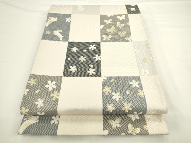 平和屋着物●六通柄袋帯　唐織　花蝶文　跳び兎　正絹　逸品　AABL2199pf