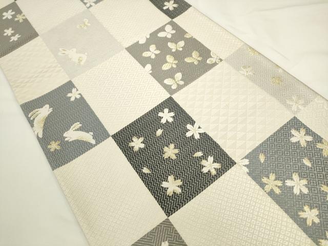 平和屋着物●六通柄袋帯　唐織　花蝶文　跳び兎　正絹　逸品　AABL2199pf