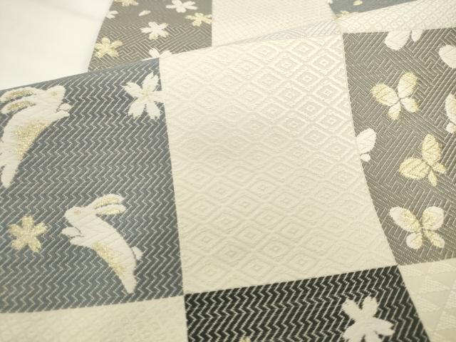 平和屋着物●六通柄袋帯　唐織　花蝶文　跳び兎　正絹　逸品　AABL2199pf