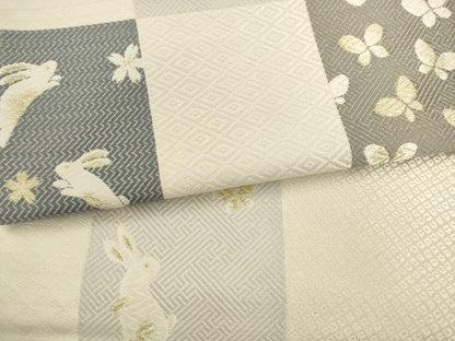 平和屋着物●六通柄袋帯　唐織　花蝶文　跳び兎　正絹　逸品　AABL2199pf