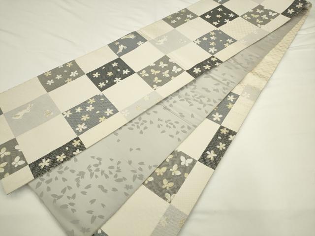 平和屋着物●六通柄袋帯　唐織　花蝶文　跳び兎　正絹　逸品　AABL2199pf