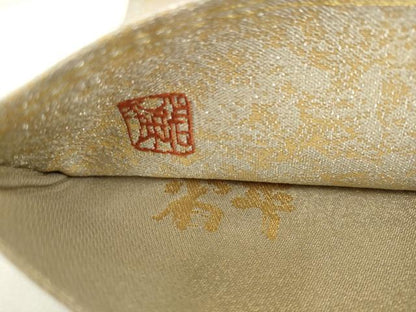 平和屋着物●金彩友禅作家　金彩の魔術師　堀省平　金煌織　嵯峨つづれ　太鼓柄袋帯　唐松　銀彩　正絹　逸品　AABL2200pf
