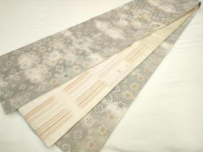 平和屋着物●両面六通柄袋帯　飾花文　金糸　やまと誂製　正絹　逸品　AABL2203pf