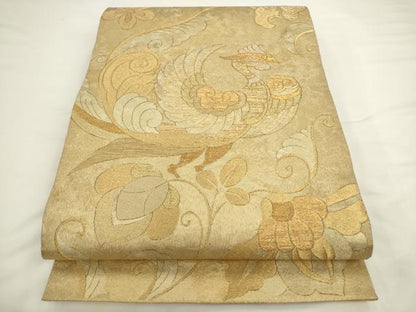 平和屋着物●洛風林　工芸帯地　六通柄袋帯　鳳凰花文　金糸　正絹　逸品　AABL2204pf