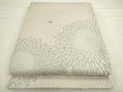 平和屋着物●「美しいキモノ」お馴染みのメーカー　となみ織物　六通柄袋帯　菊　銀糸　正絹　逸品　AABL2207pf