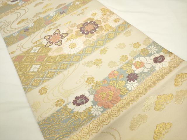 平和屋着物●六通柄袋帯　唐織　横段花文　金糸　正絹　逸品　AABL2208pf