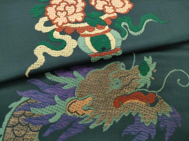 平和屋着物●アンティーク　大正ロマン　丸帯　引き抜き帯　唐織　龍　正絹　逸品　AABL2213pf