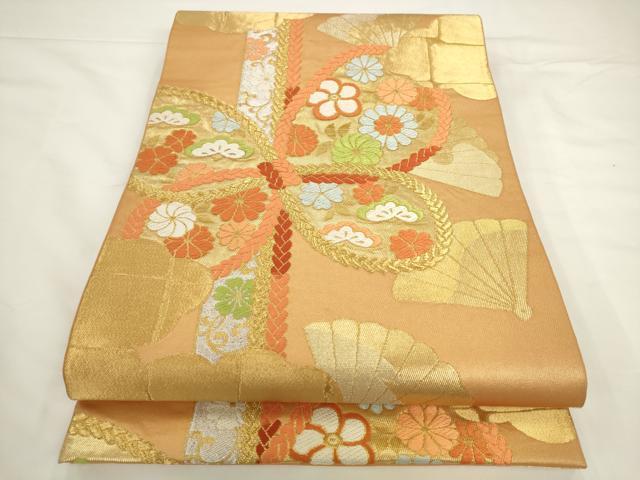 平和屋着物●西陣　川島織物　六通柄　本袋帯　唐織　結び紐花文　金銀糸　正絹　逸品　AABL2218pf