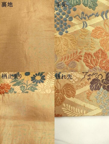 平和屋着物●六通柄袋帯　唐織　草花文　金糸　正絹　逸品　AABL2220pf