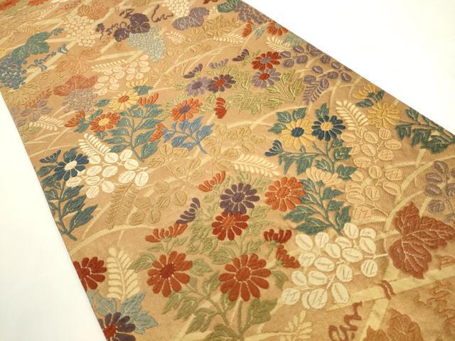 平和屋着物●六通柄袋帯　唐織　草花文　金糸　正絹　逸品　AABL2220pf