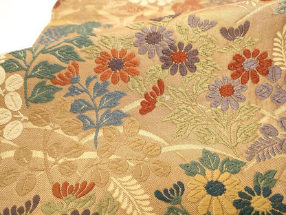 平和屋着物●六通柄袋帯　唐織　草花文　金糸　正絹　逸品　AABL2220pf