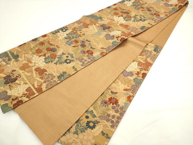 平和屋着物●六通柄袋帯　唐織　草花文　金糸　正絹　逸品　AABL2220pf