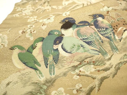平和屋着物●アンティーク　大正ロマン　六通柄袋帯　休み鳥　金糸　正絹　逸品　AABL2221pf