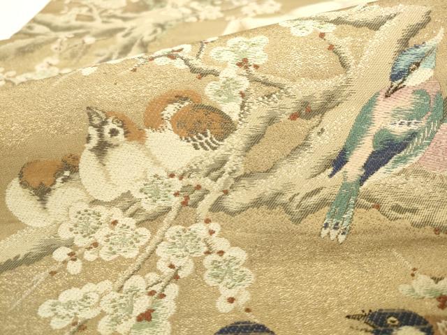 平和屋着物●アンティーク　大正ロマン　六通柄袋帯　休み鳥　金糸　正絹　逸品　AABL2221pf