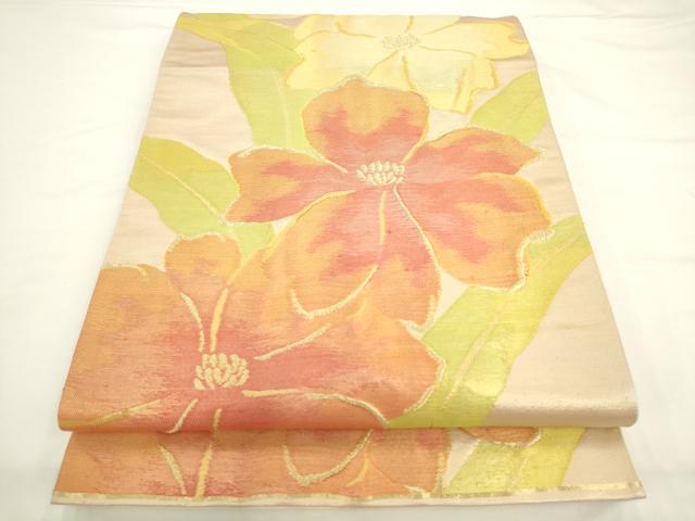 平和屋着物◎六通柄袋帯　草花文　金糸　正絹　逸品　AABL2224pf