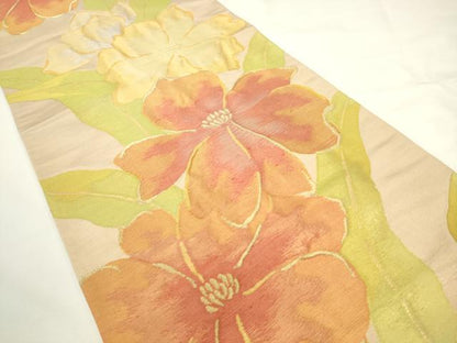 平和屋着物◎六通柄袋帯　草花文　金糸　正絹　逸品　AABL2224pf