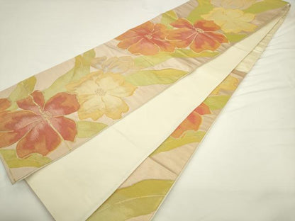 平和屋着物◎六通柄袋帯　草花文　金糸　正絹　逸品　AABL2224pf