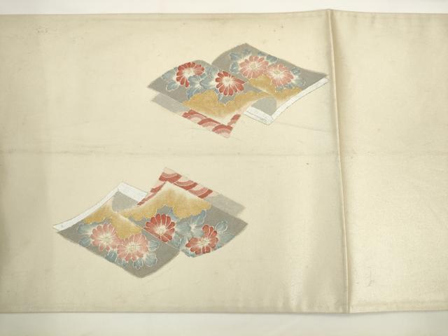 平和屋着物◎太鼓柄袋帯　花文箱　銀糸　正絹　逸品　AABL2229pf
