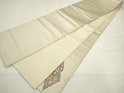 平和屋着物◎太鼓柄袋帯　花文箱　銀糸　正絹　逸品　AABL2229pf