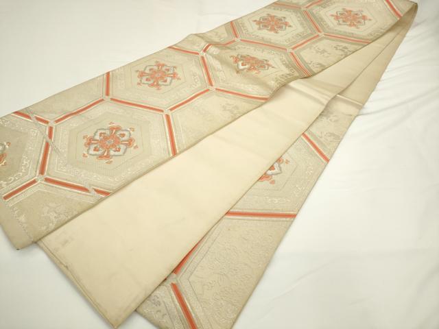 平和屋着物◎六通柄袋帯　唐織　亀甲花文　金銀糸　正絹　逸品　AABL2232pf