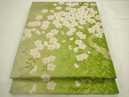 平和屋着物◎六通柄袋帯　唐織　桜　金糸　正絹　逸品　AABL2233pf