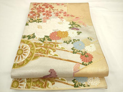平和屋着物◎六通柄袋帯　唐織　花車文　金銀糸　正絹　逸品　AABL2237pf