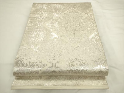 平和屋着物◎全通柄袋帯　花菱文　銀糸　正絹　逸品　AABL2239pf