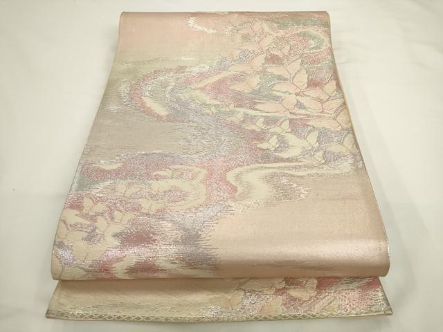 平和屋着物◎六通柄袋帯　唐織　流水舞蝶文　銀糸　正絹　逸品　AABL2243pf