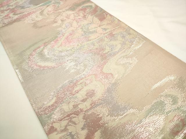 平和屋着物◎六通柄袋帯　唐織　流水舞蝶文　銀糸　正絹　逸品　AABL2243pf