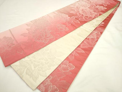 平和屋着物◎両面全通柄袋帯　牡丹文　銀糸　正絹　逸品　AABL2245pf