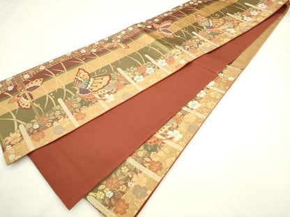 平和屋着物◎六通柄袋帯　唐織　舞蝶文　金糸　正絹　逸品　AABL2247pf