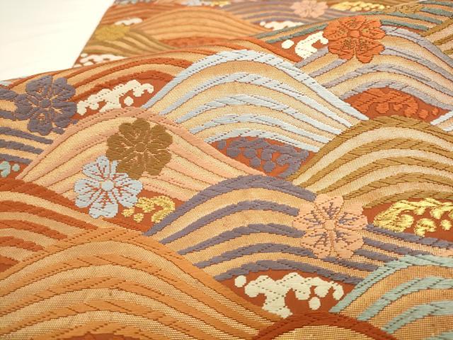 平和屋着物◎六通柄袋帯　唐織　立波花文　金糸　正絹　逸品　AABL2250pf