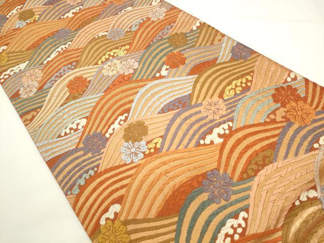 平和屋着物◎六通柄袋帯　唐織　立波花文　金糸　正絹　逸品　AABL2250pf