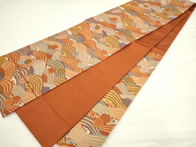 平和屋着物◎六通柄袋帯　唐織　立波花文　金糸　正絹　逸品　AABL2250pf